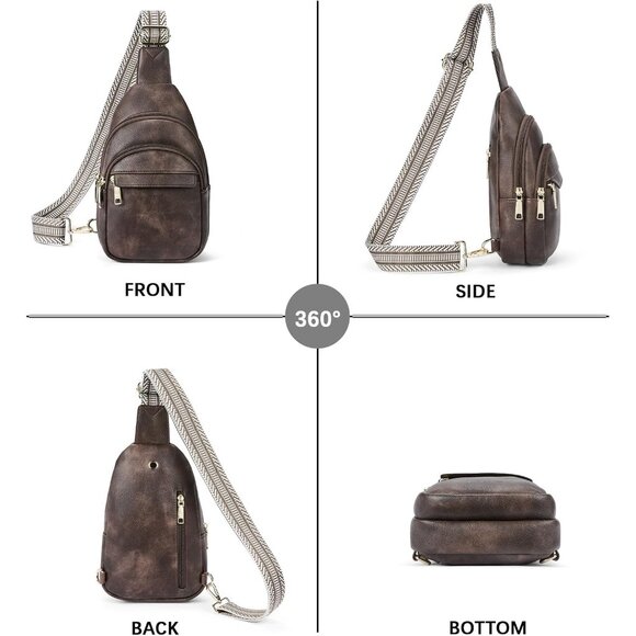 Leather Sling 1-coffee Bag Women Small Crossbody Fanny Pack Shoulder Chest Bag - Picture 7 of 7